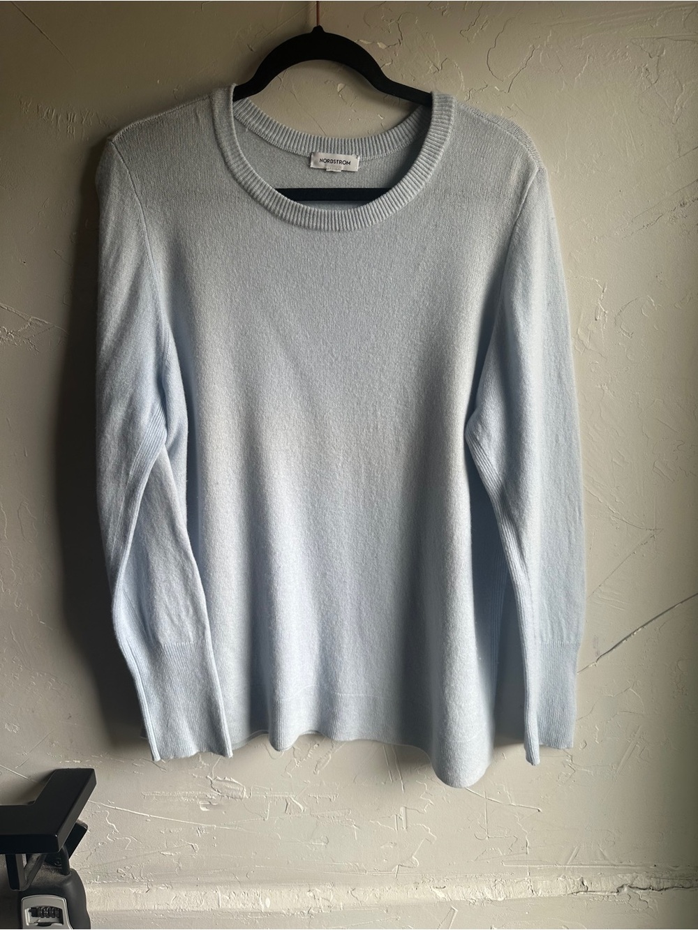 Nordstrom 100% Cashmere Baby Blue Crewneck Sweater Quiet Luxury 1X RN58665